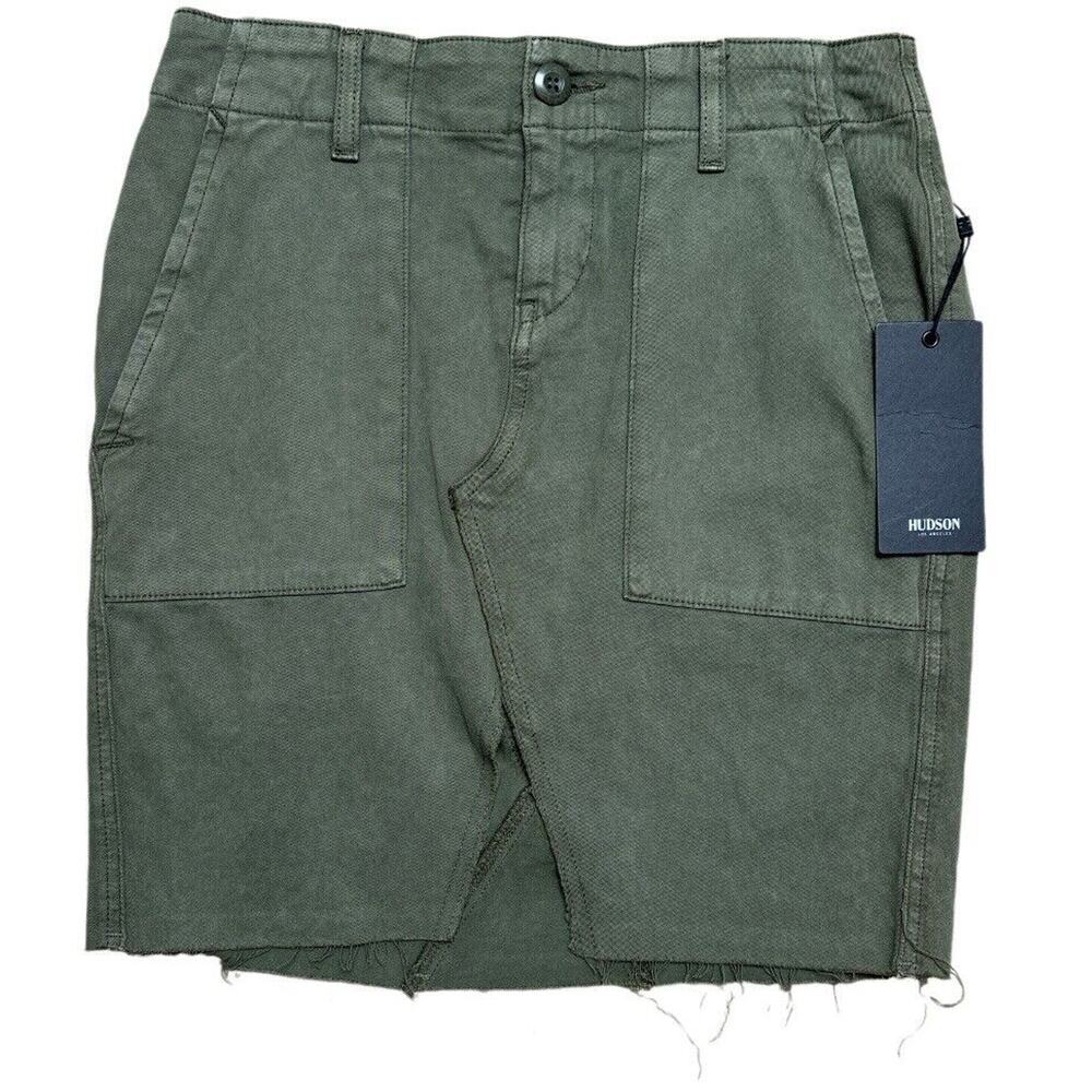 NWT HUDSON Military Lulu Cargo Jean Skirt OLIVE GREEN Raw Hem Twill Slit Size 25